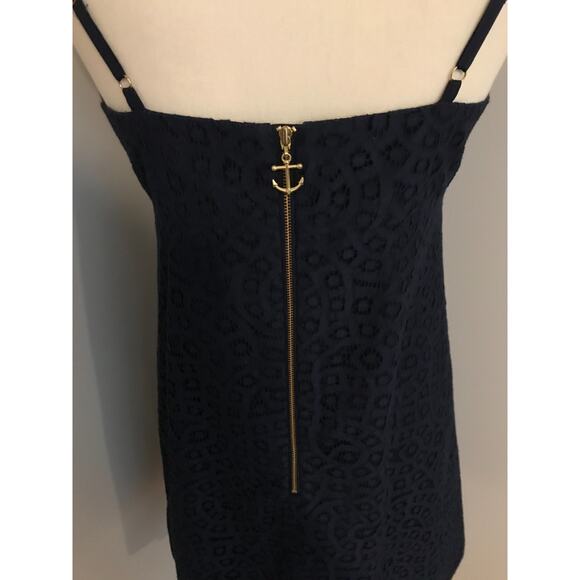 Lilly Pulitzer Karina Navy Blue Eyelet Overlay Mini Dress - Size 4 - Picture 4 of 10